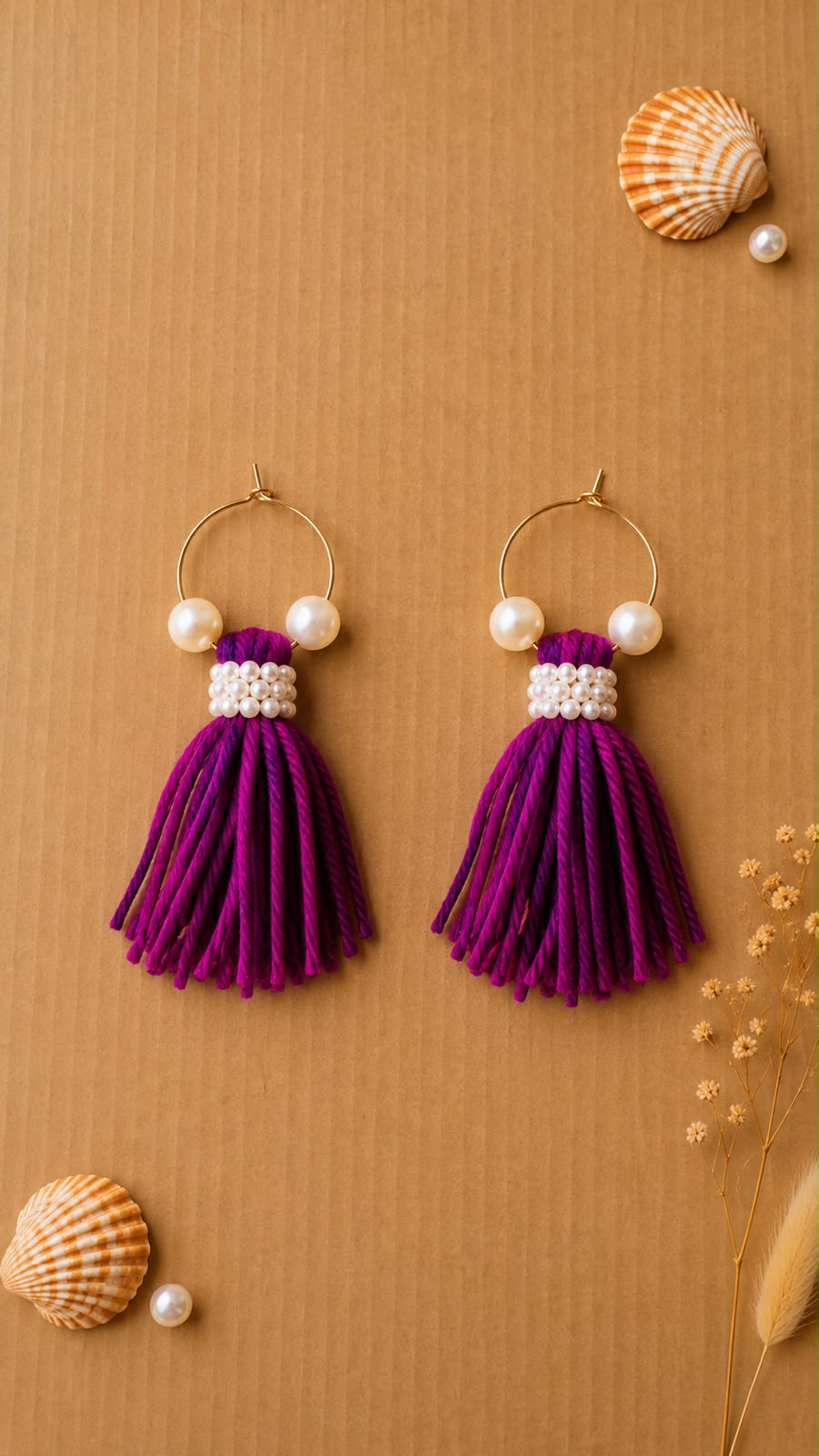 Purple Boho Yarn Earrings