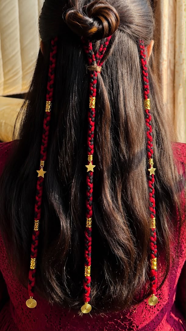 Black & Red Braid Strings Set Of 3