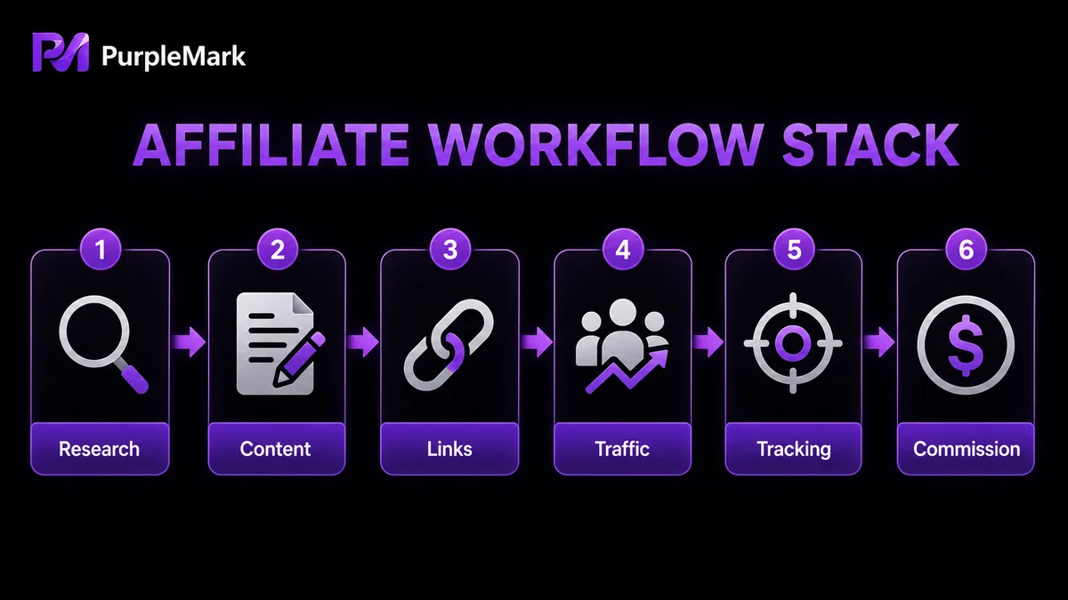 Tool workflow for affiliate marketing from product selection to commission