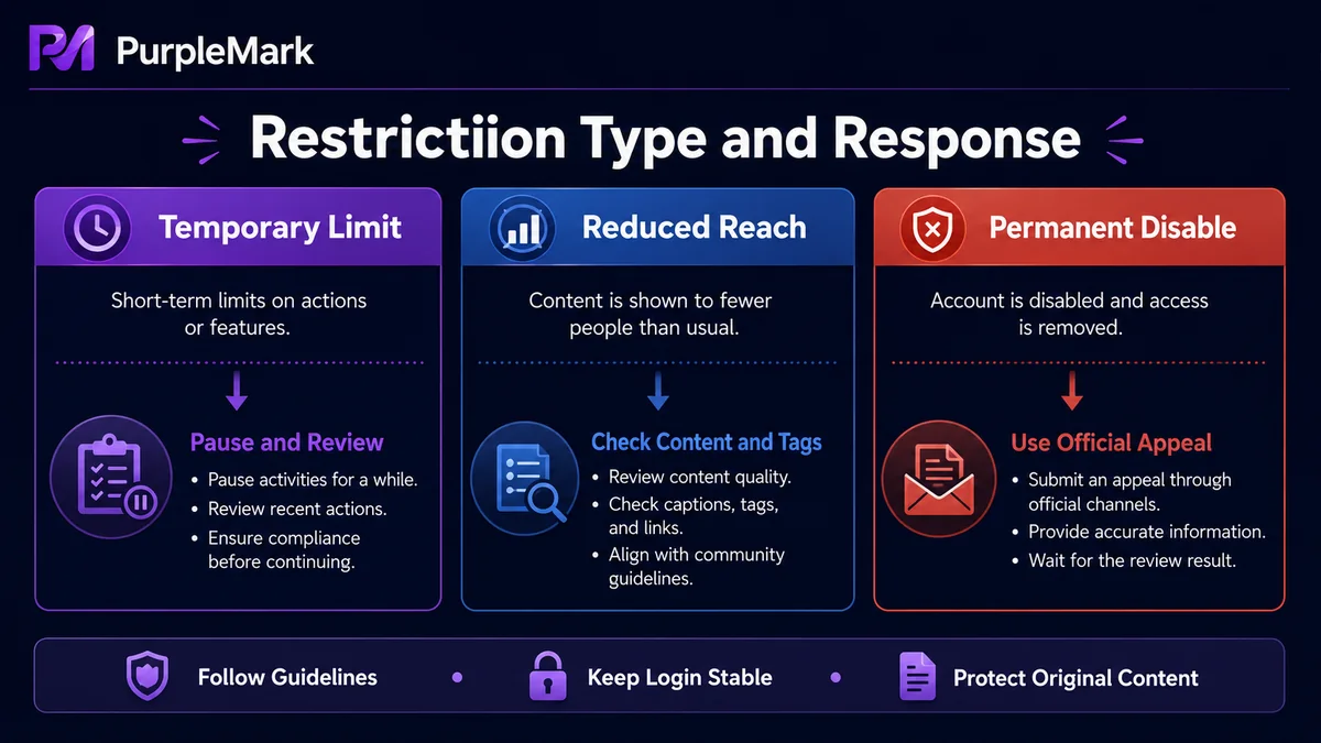 Differences between temporary restrictions, reduced visibility, and permanent disablement, plus compliant ways to respond
