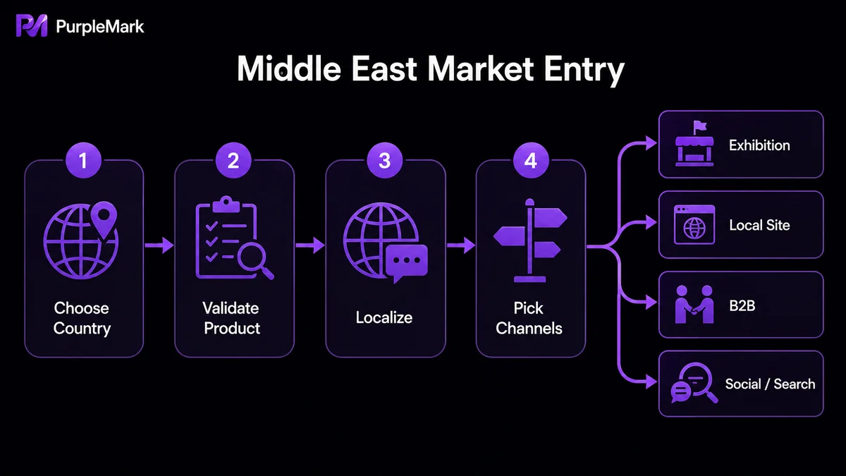 Decision path for Middle East market development from country selection to channel execution