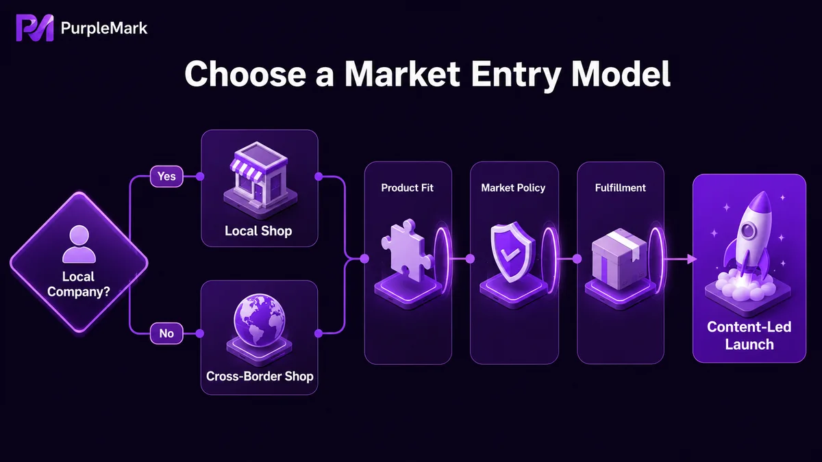 Elige una tienda local o transfronteriza según tengas una empresa local y después verifica productos, políticas y cumplimiento
