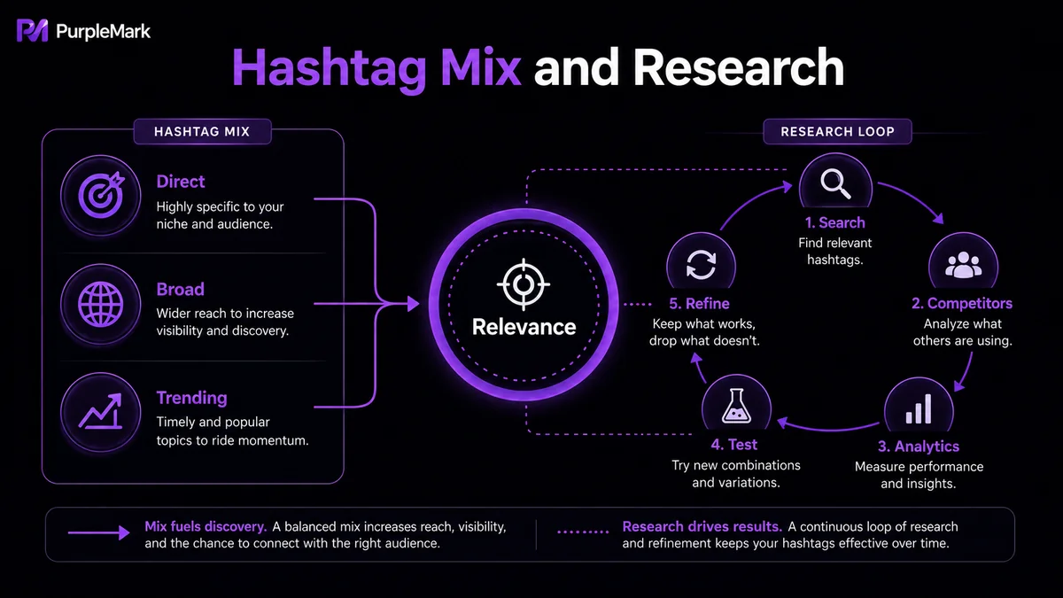 TikTok hashtag combinations and the optimization cycle of search, competitor analysis, and testing