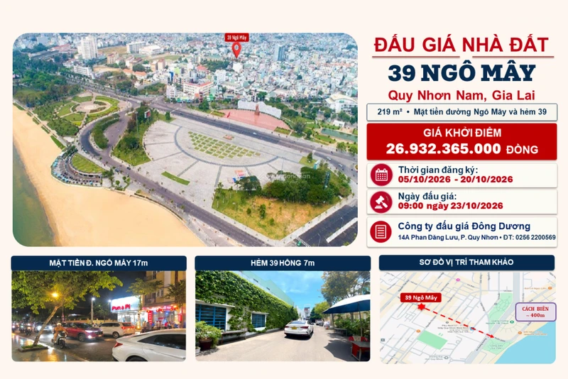 Bán nhà 2 mặt tiền 39 Ngô Mây - 219m2- Trung tâm Biển Quy Nhơn