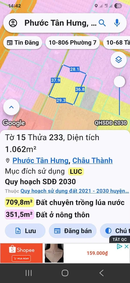 Bán 1340m2 đất lúa và đất vườn gần Cầu Đình, Phước Tân Hưng, Châu Thành, Long An - Ảnh thu nhỏ 3