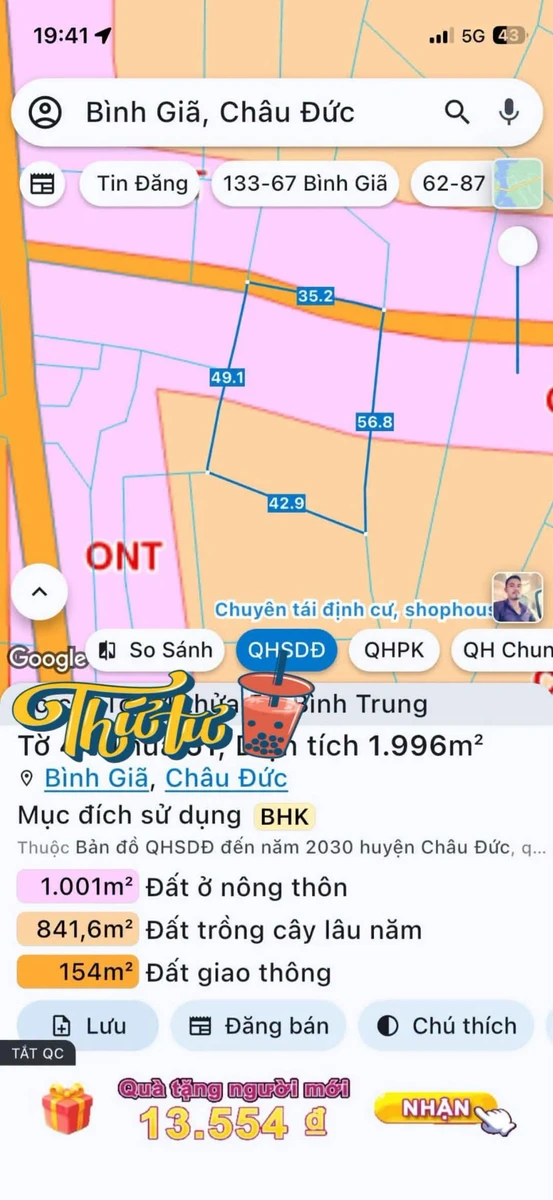 Bán đất Bình Giã 2 sào phủ Hồng 1 tỷ 250 triệu - Ảnh 1