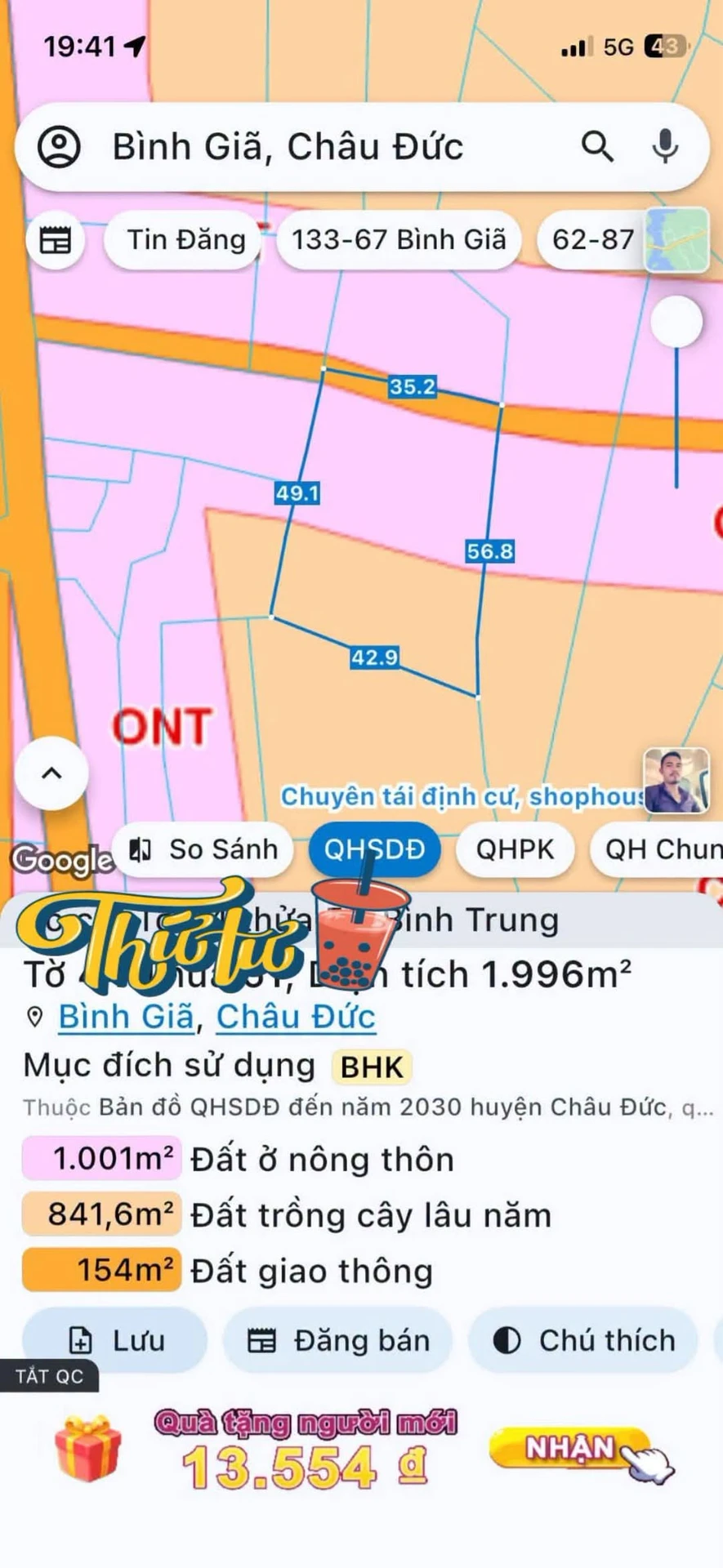 Bán đất Bình Giã 2 sào phủ Hồng 1 tỷ 250 triệu - Ảnh 1