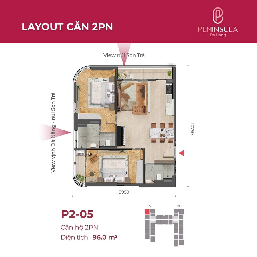 Bán căn hộ 2PN 96m² Peninsula Đà Nẵng 5 tỷ - Ảnh thu nhỏ 2