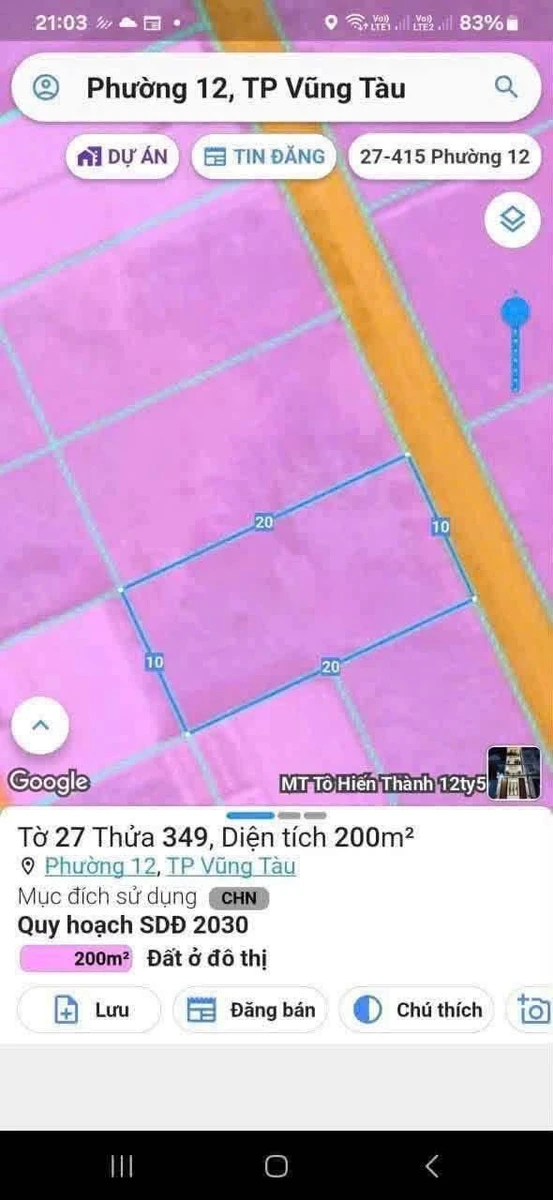 Bán đất nông nghiệp 200m² Phường 12 Vũng Tàu 1 tỷ 650 triệu - Ảnh 1