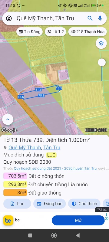 Bán 1000m2 đất lúa mặt tiền nhựa 833C, Quê Mỹ Thạnh, Tân Trụ, Long An