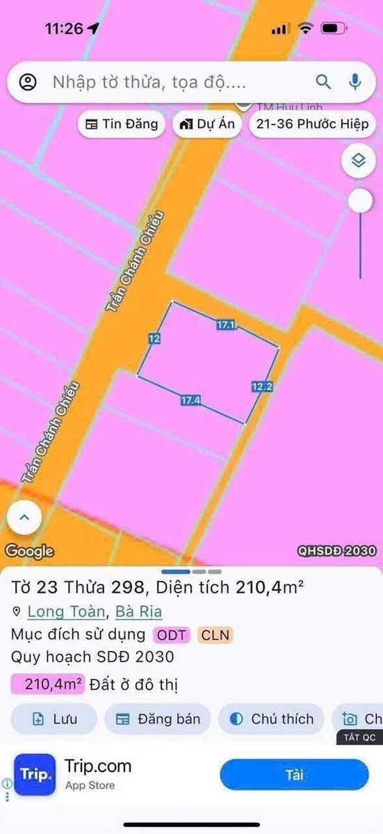 Bán lô đất góc 2 mặt tiền Trần Chánh Chiếu 210m², 4.1 tỷ - Ảnh 1