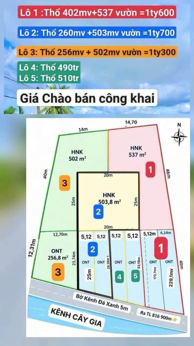 Bán đất thổ cư và đất vườn 757m2 mặt tiền kênh Cây Gia, Bình Đức, Tây Ninh - Ảnh thu nhỏ 2