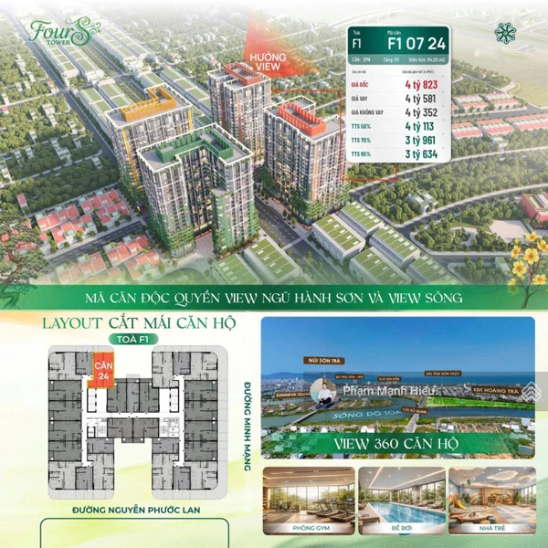 Căn ngoại giao tòa F1 FourS Tower sân vườn siêu đẹp tầng cao view biển, view pháo hoa CK 5% ER