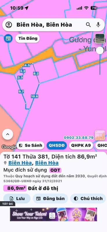 Bán đất thổ cư 88m² Phường Biên Hoà, Đồng Nai, hơn 1 tỷ