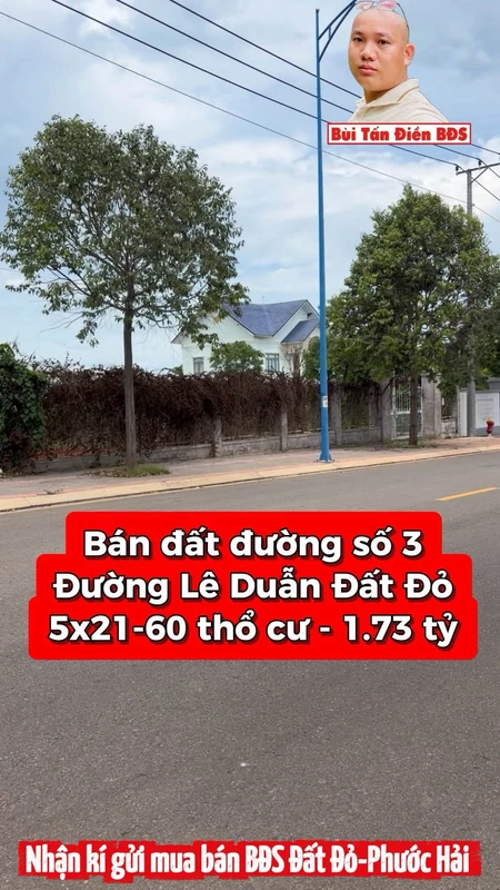 Bán đất mặt tiền Lê Duẩn Đất Đỏ 105m² 1,73 tỷ