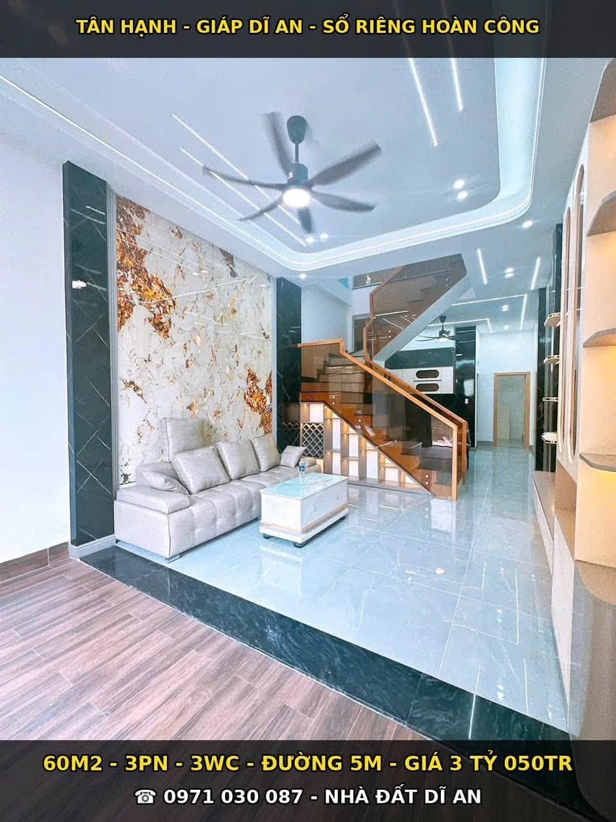 Bán nhà mới 3 phòng ngủ 60m² Tân Hạnh Dĩ An 3 tỷ 50 - Ảnh 1