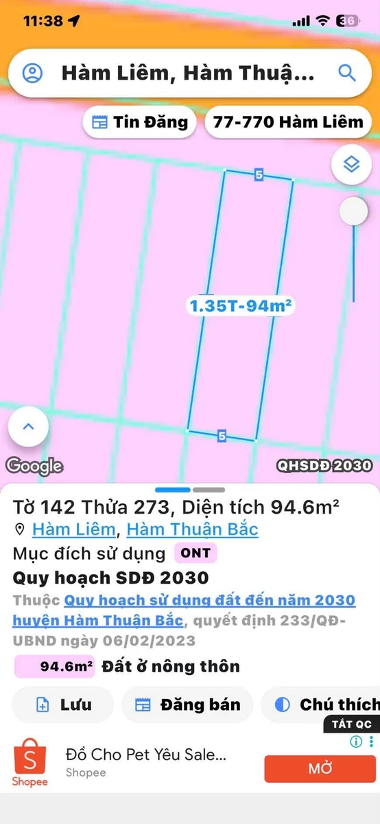 Bán lô đất 95m² H2 Khu tái Định cư Hàm Liêm - Ảnh thu nhỏ 2