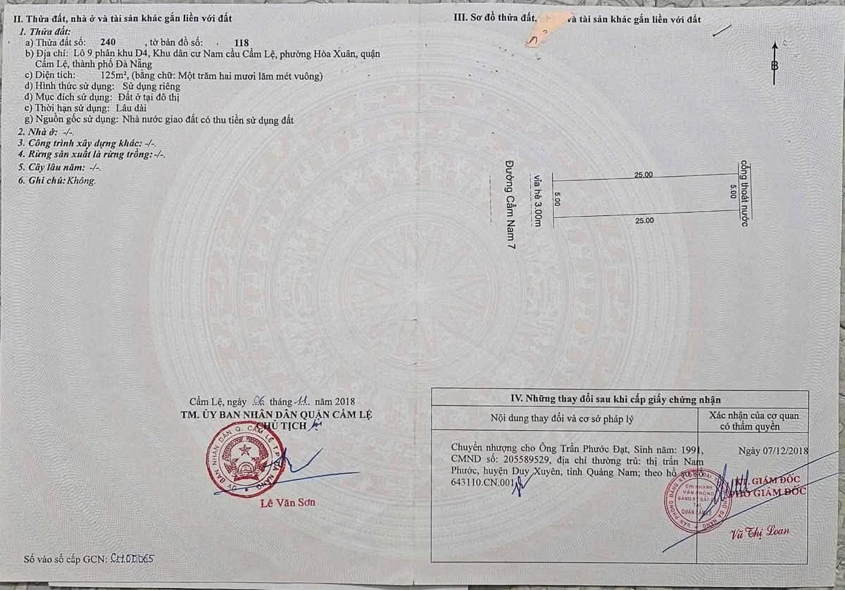 Bán lô đất mặt tiền 125m2 Cẩm Nam Đà Nẵng 4,7 tỷ - Ảnh thu nhỏ 2