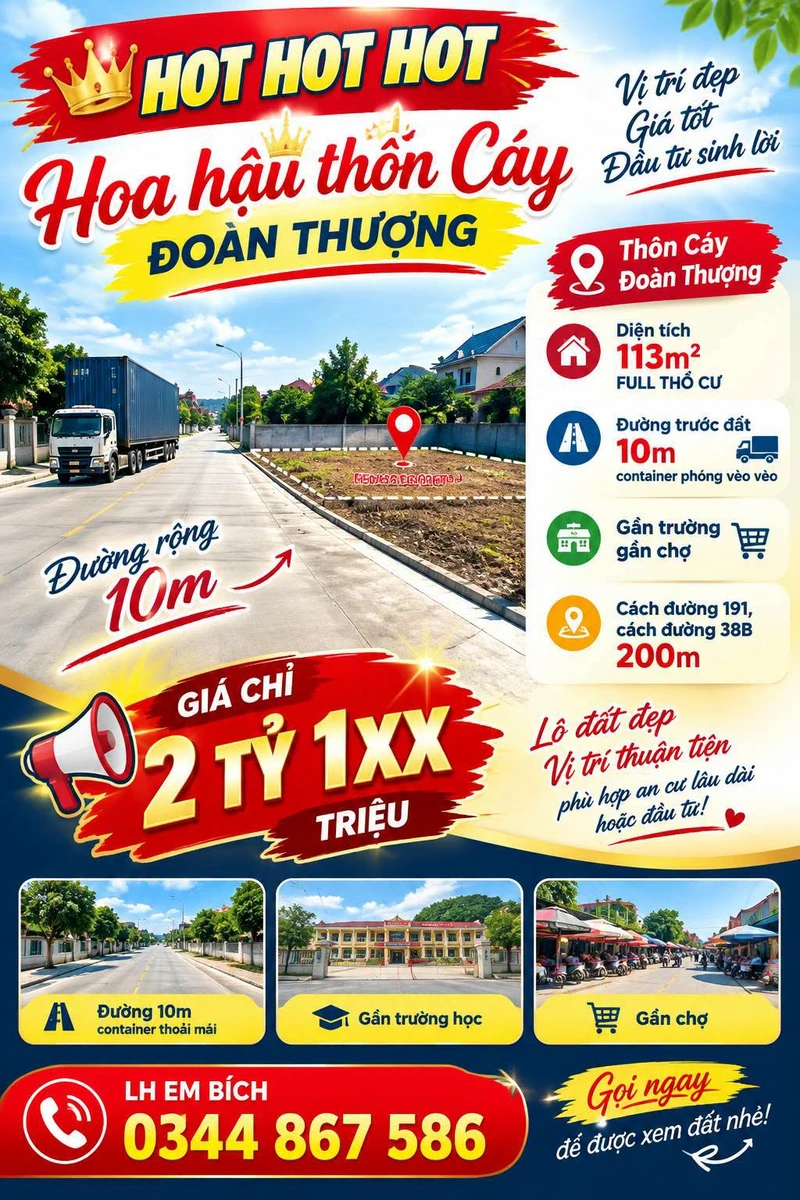 Bán đất full thổ cư 113m² Thôn Cáy Đoàn Thượng, 2 tỷ 1 - Ảnh 1