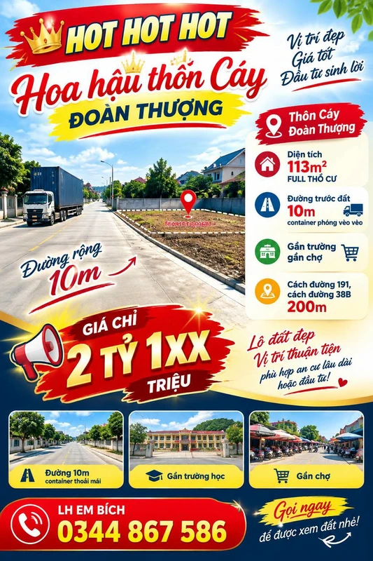 Bán đất full thổ cư 113m² Thôn Cáy Đoàn Thượng, 2 tỷ 1