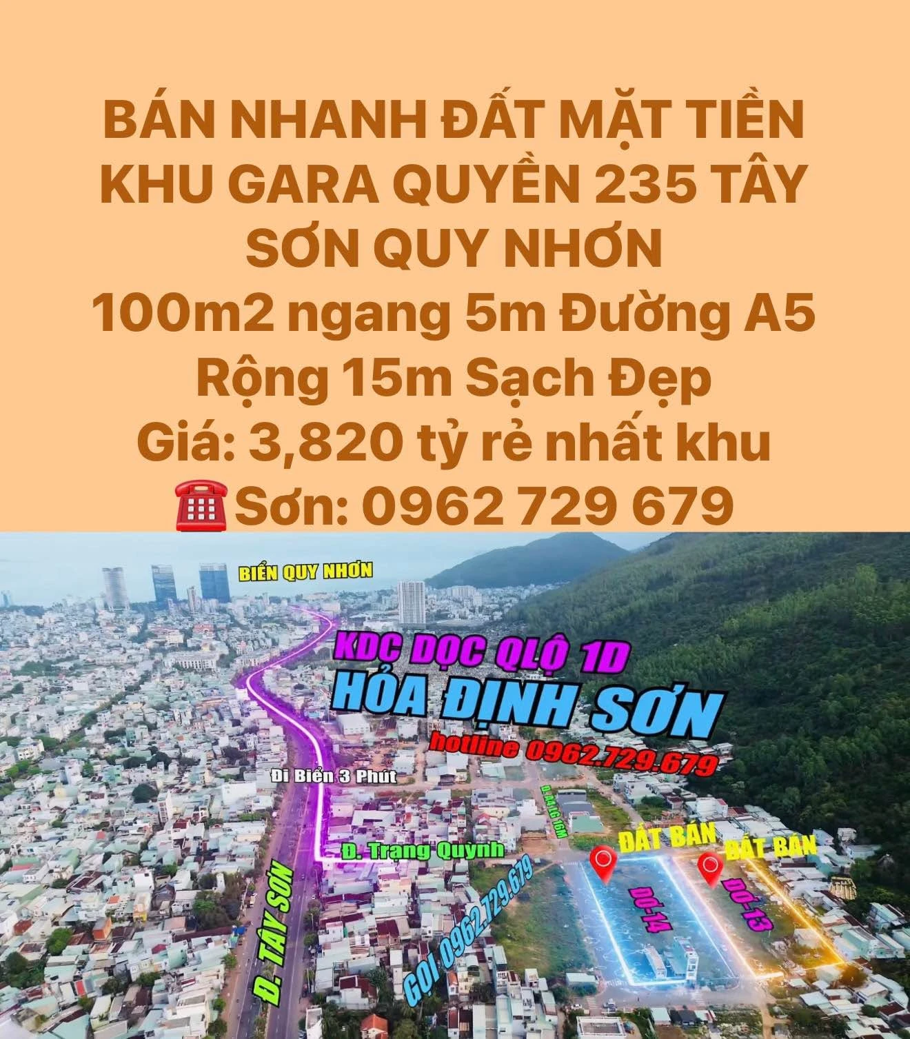 Bán đất mặt tiền 100m2 Đường A5 Quy Nhơn 3,82 tỷ - Ảnh 1