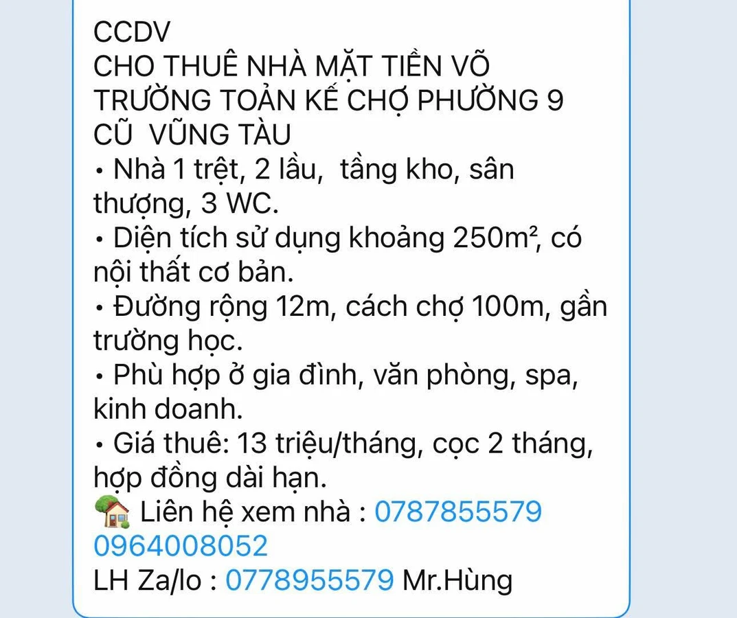 Cho thuê nhà mặt tiền Vũng Tàu 250m², 13 triệu/tháng - Ảnh 1