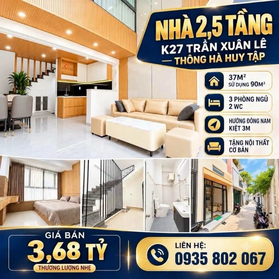 Nhà 2,5 tầng 3PN Trần Xuân Lê Đà Nẵng 3,68 tỷ - Ảnh 1