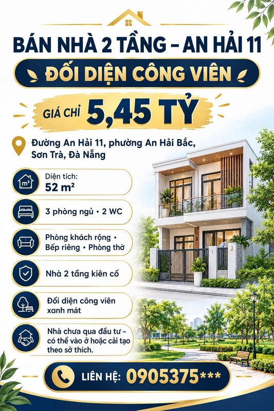 Bán nhà 2 tầng 52m² mặt tiền An Hải 11, Sơn Trà, Đà Nẵng