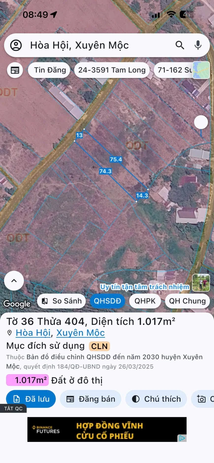 Bán đất sào 1017m² tại xã Hòa Hội, giá 1 tỷ 500 triệu - Ảnh 1