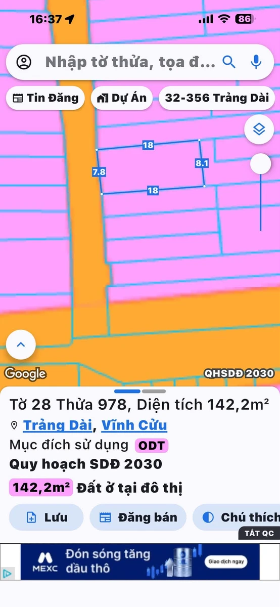 Bán đất thổ cư 7,8x18m Kp3 Trảng Dài, gần đường Đồng Khởi, giá 3,95 tỷ - Ảnh thu nhỏ 4
