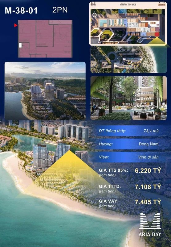 Bán căn hộ 2 PN Aria Bay 73 m² view vịnh