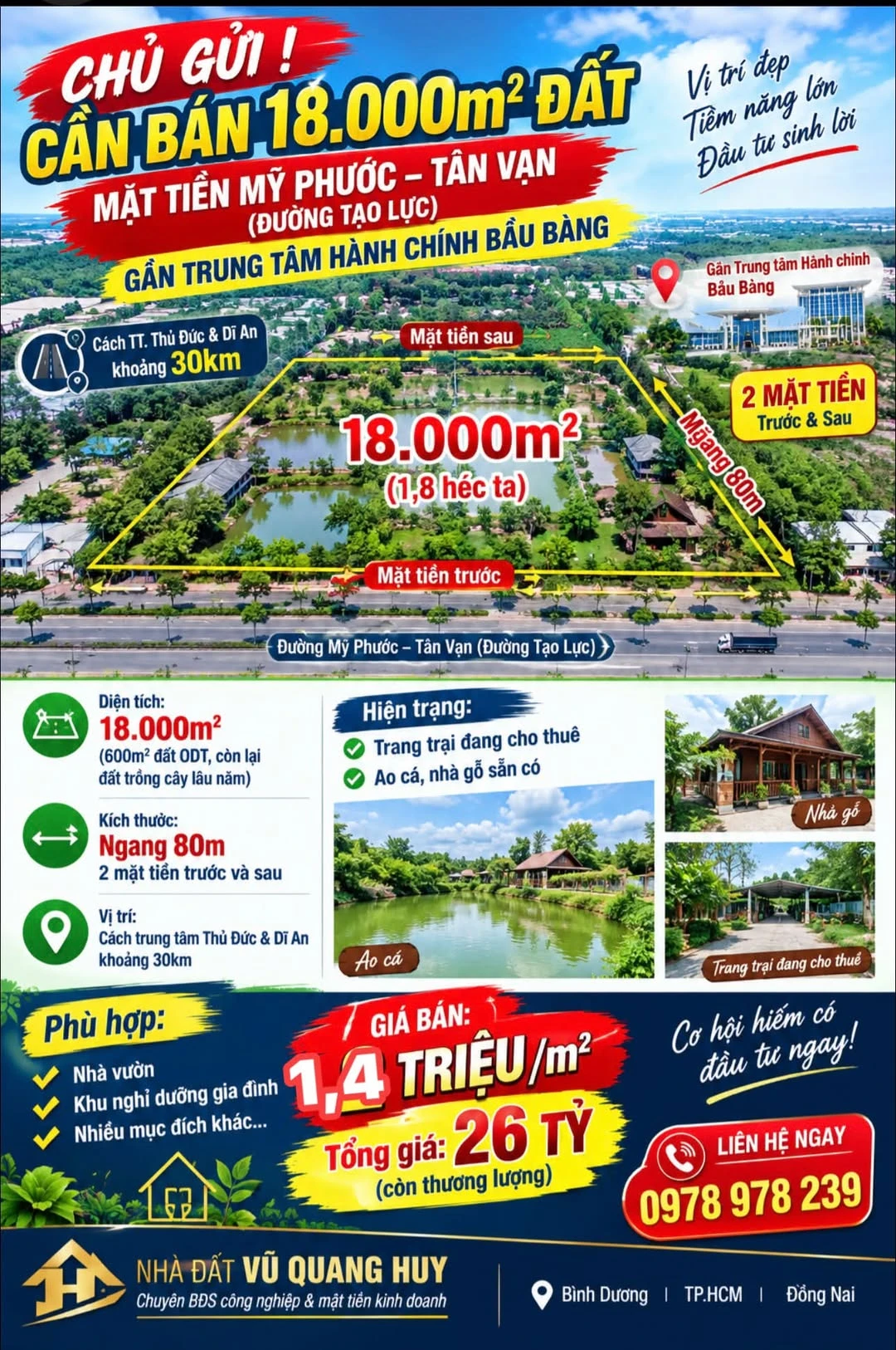 Bán 18.000m² đất mặt tiền đường Tạo Lực, Mỹ Phước - Tân Vạn, gần Trung tâm Hành Chính Bầu Bàng - Ảnh 1