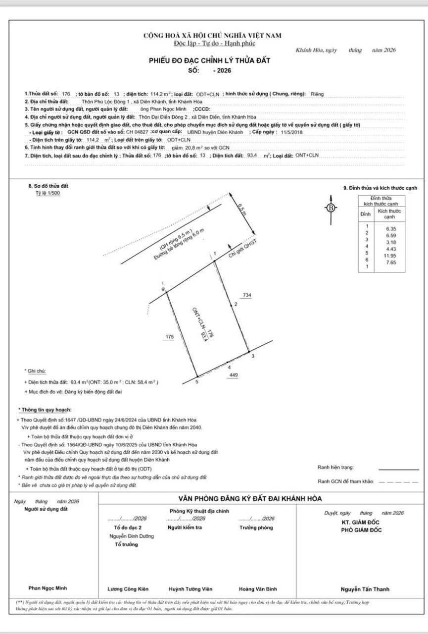 Bán đất nền 93m² Thị Trấn Diên Khánh 1 tỷ 295 - Ảnh 1