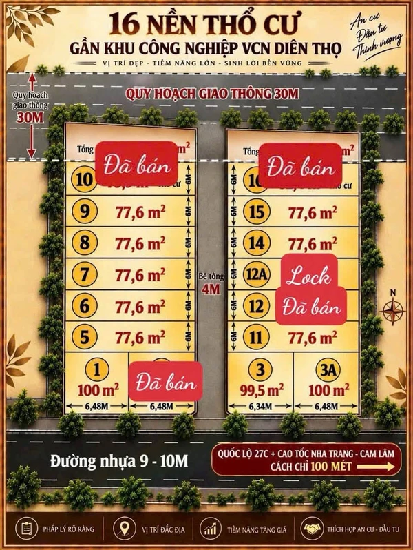 Bán đất Diên Thọ Cầu Rút 73.6m² 385 triệu