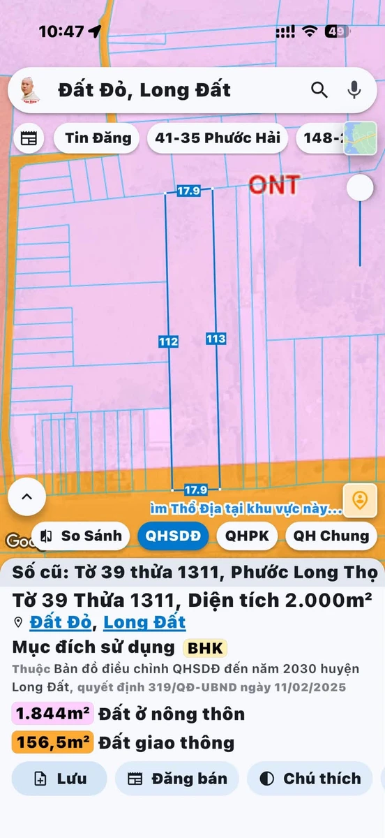 Bán đất kinh doanh 3000m2 mặt tiền QL55 gần KCN Đất Đỏ - Ảnh 1