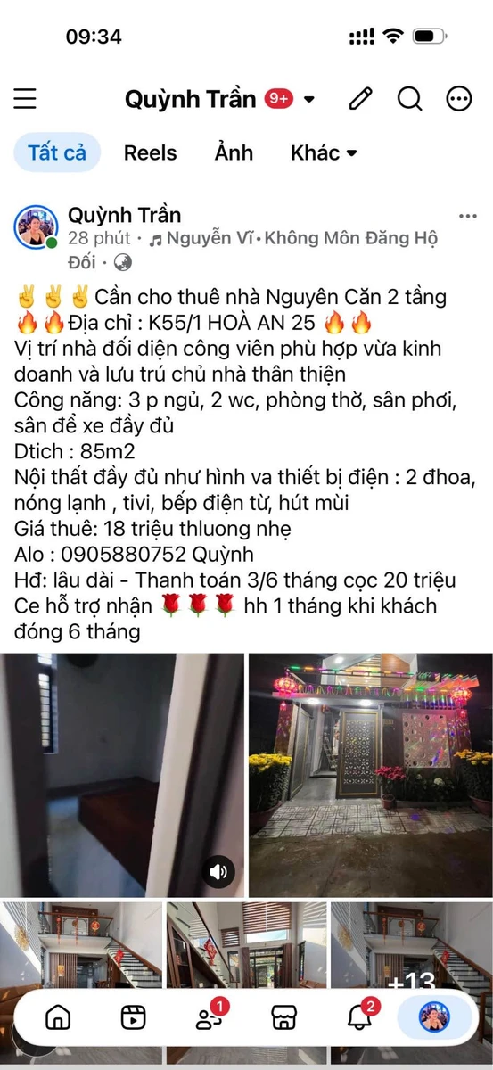 Cho thuê nhà nguyên căn 2 tầng 3PN 85m2 Hoà An - Ảnh thu nhỏ 2