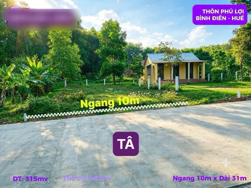 Bán đất 315m² mặt tiền 10m Phố Núi Bình Điền Huế