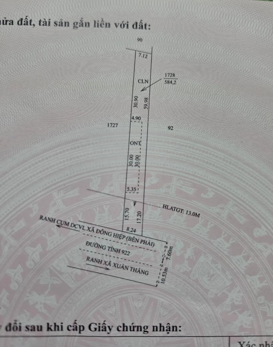 Bán nền đất ĐT922 584,2m² giá 1 tỷ 550 triệu - Ảnh 1
