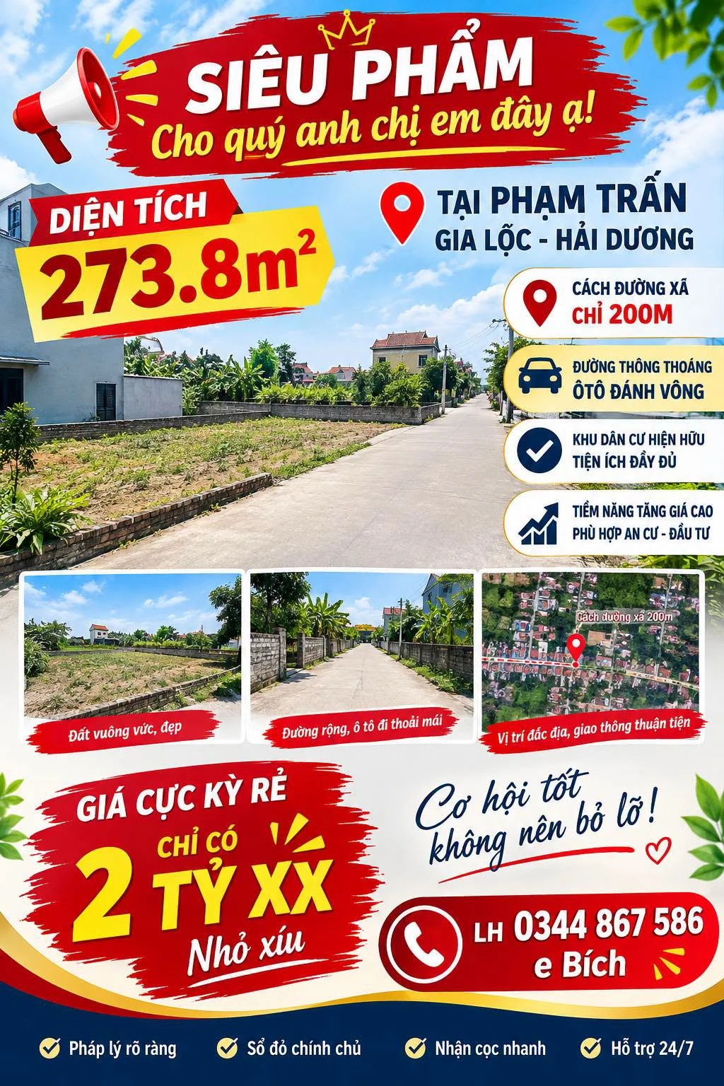 Bán đất 273,8m² tại Phạm Trấn, Gia Lộc, Hải Dương - Ảnh 1