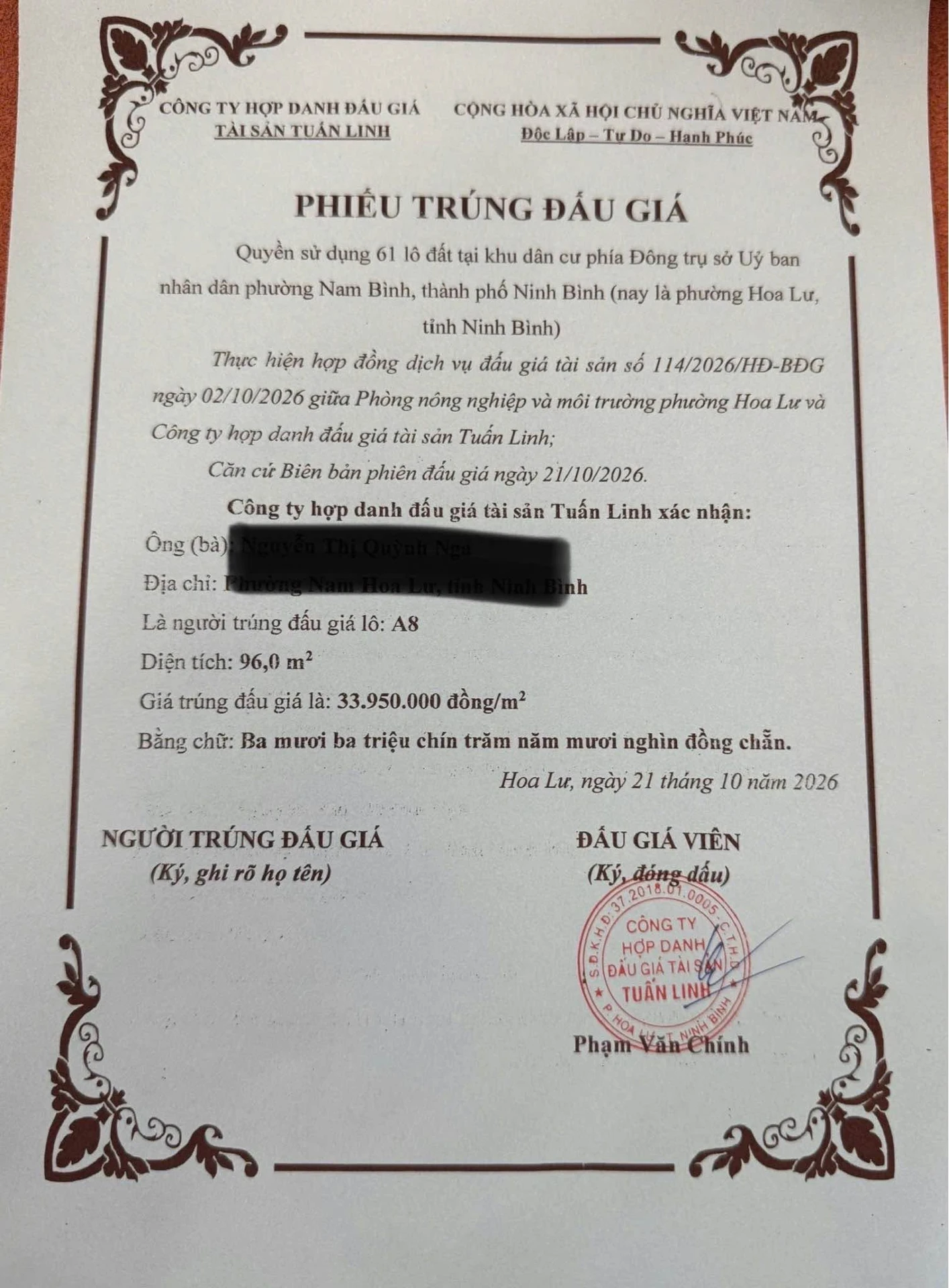 Bán đất Nam Bình Phường Hoa Lư 96m² 3 tỷ 140 triệu - Ảnh 1