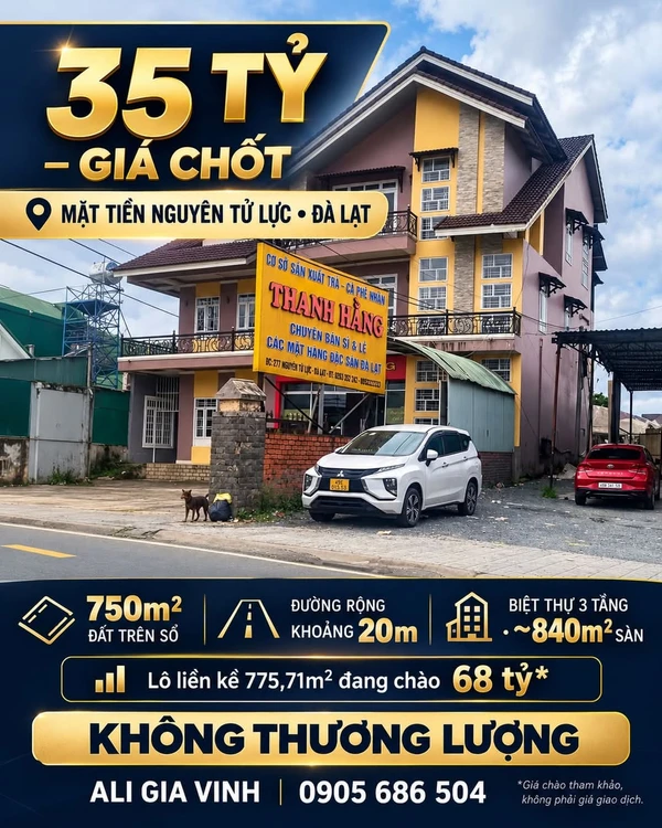 Bán villa mặt tiền Nguyên Tử Lực, Đà Lạt, 750m², 35 tỷ