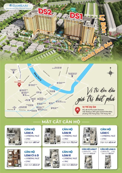 Bán căn hộ giá rẻ Phú Xuân Damsan 63,8m2, 2PN, 2WC, giá 1,251 tỷ - Ảnh thu nhỏ 3