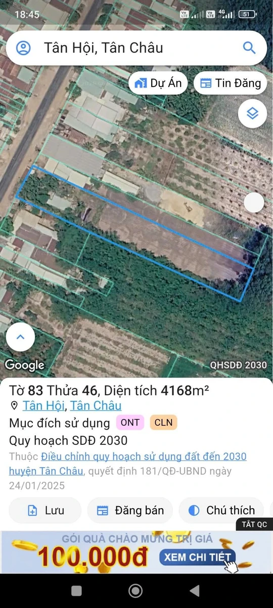Bán gấp đất mặt tiền ĐT 785 diện tích 10x166m, thổ cư 100%, Tân Hội, Tân Châu, Tây Ninh - Ảnh 1