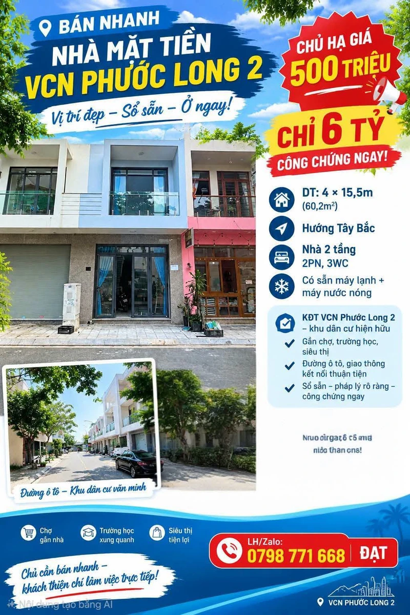 Bán nhà mặt tiền 2 tầng 128,8m2 VCN Phước Long 2 chỉ 6 tỷ - Ảnh thu nhỏ 2