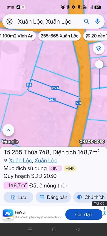 Bán đất mặt tiền Lò Than 148m² Đồng Nai 650 triệu