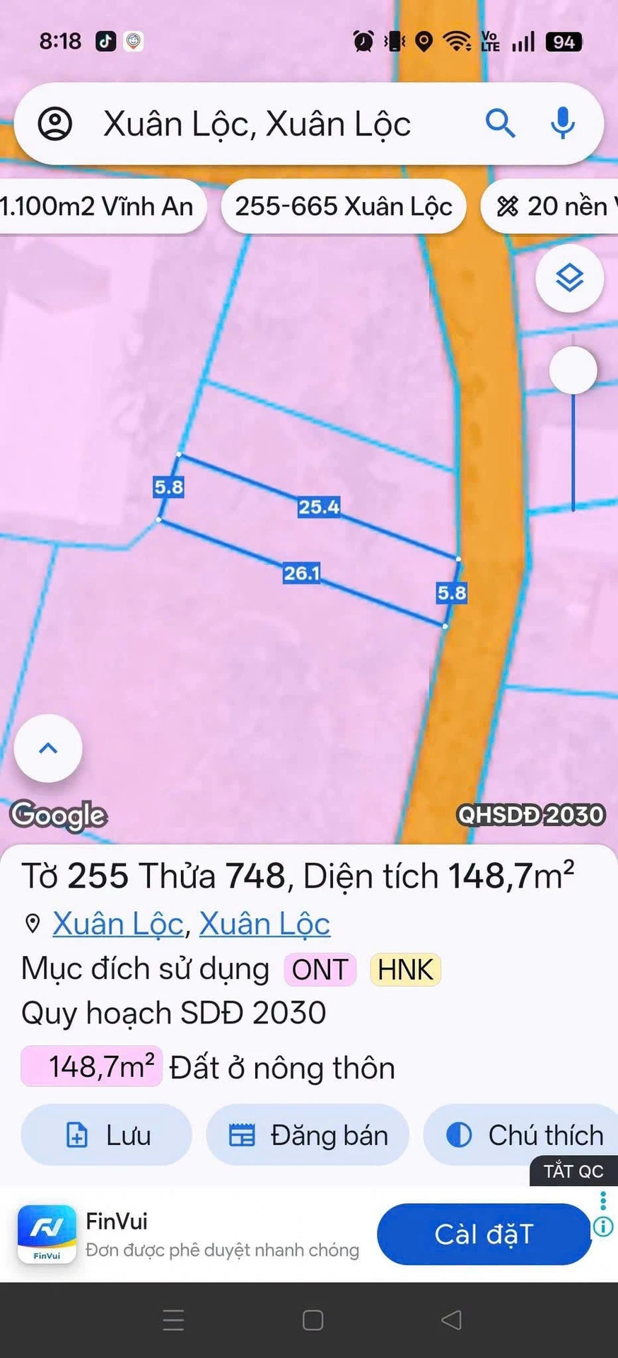 Bán đất mặt tiền Lò Than 148m² Đồng Nai 650 triệu - Ảnh 1