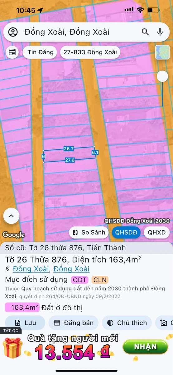 Bán đất Đồng Xoài, Bình Phước 162m² 1 tỷ 3 - Ảnh thu nhỏ 3