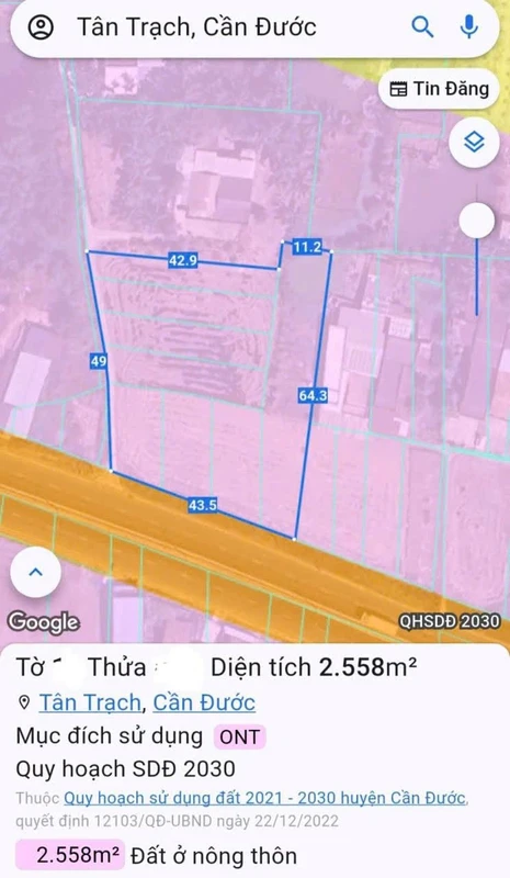 Bán đất mặt tiền 2556,6m² Xã Mỹ Lệ Tây Ninh 26 tỷ