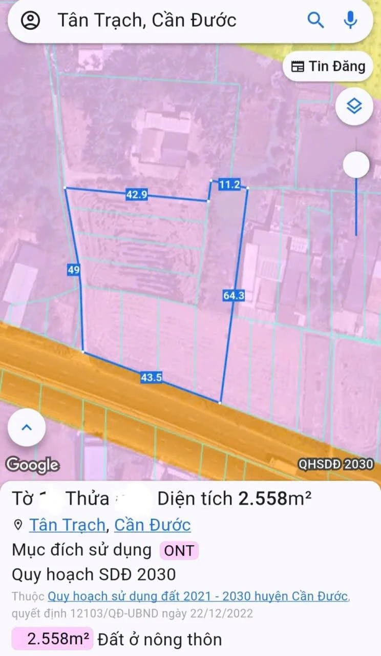 Bán đất mặt tiền 2556,6m² Xã Mỹ Lệ Tây Ninh 26 tỷ - Ảnh 1