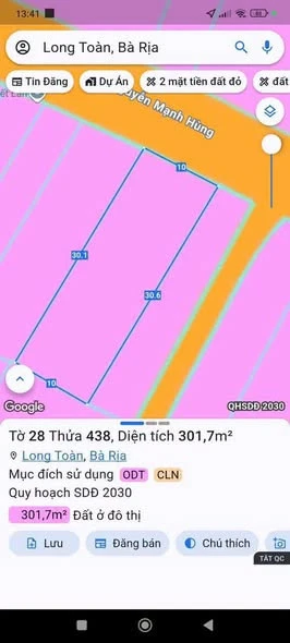 Bán đất 10x30m (300m²) 5,2 tỷ Nguyễn Mạnh Hùng, Bà Rịa - Ảnh 1